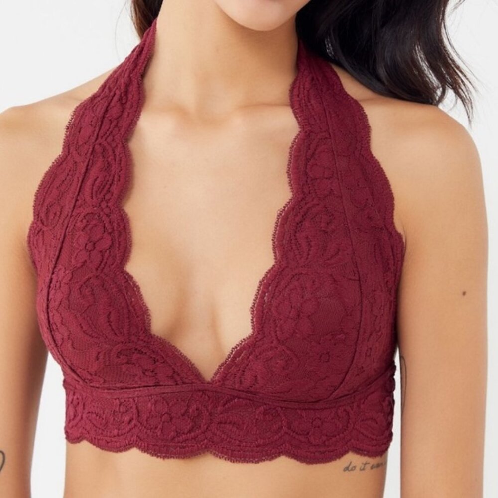 Urban Outfitters┃Out from Under Maroon Lace Halter Bralette
